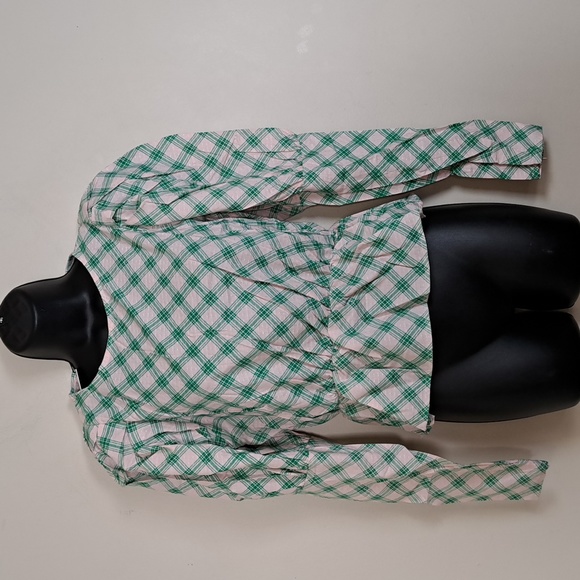ASOS Daisy Street Check Balloon Sleeve Top Pink Green - Picture 5 of 14